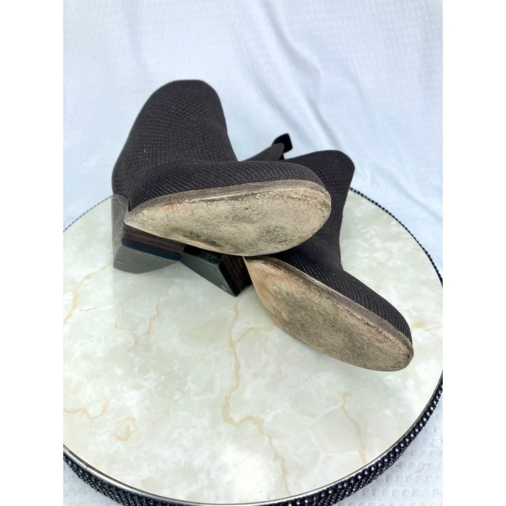 Eileen Fisher Joss Knit Ankle Booties Womens Sz 8.5 Brown Pointed Toe Block Heel